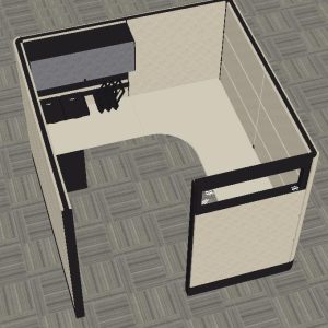 Ethospace Cubicle – 7’ Typical C – 70”H with Power, overhead, Window, Rail tile & 2 drawer peds