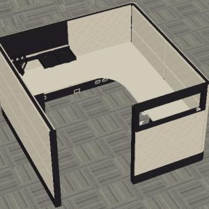 Ethospace Cubicle – 7’ Typical C - 54”H, with power, Rail tile & drawer peds